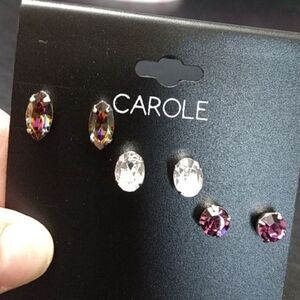 Carole earring set - three pairs silver purple